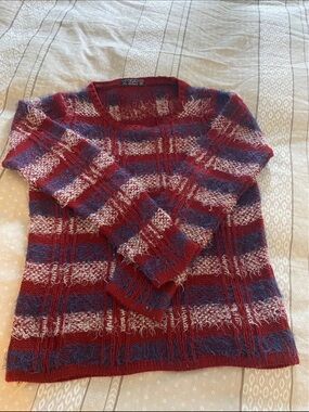 Striped Red and Blue Cozy Knit Sweater